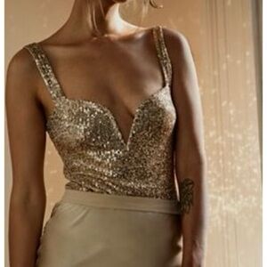 Free People Sparks Fly Gold Corset Bodysuit S – Party/NYE Glam